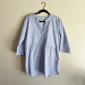 Jacqueline de Yong Blue + White V Neck 3/4 Sleeve Placket Woven Ada Blouse 40